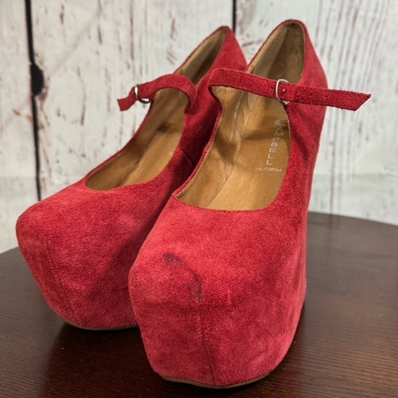 Jeffrey Campbell Night Envi Studded Platform Mary Janes Women’s 6.5 Suede Red - Picture 11 of 15